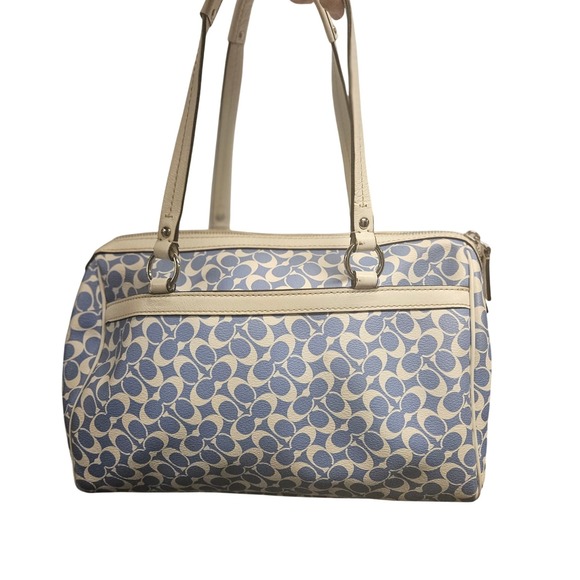 Coach Signature Demin‎ Satchel Purse Handbag Blue White F15132 - Picture 9 of 12